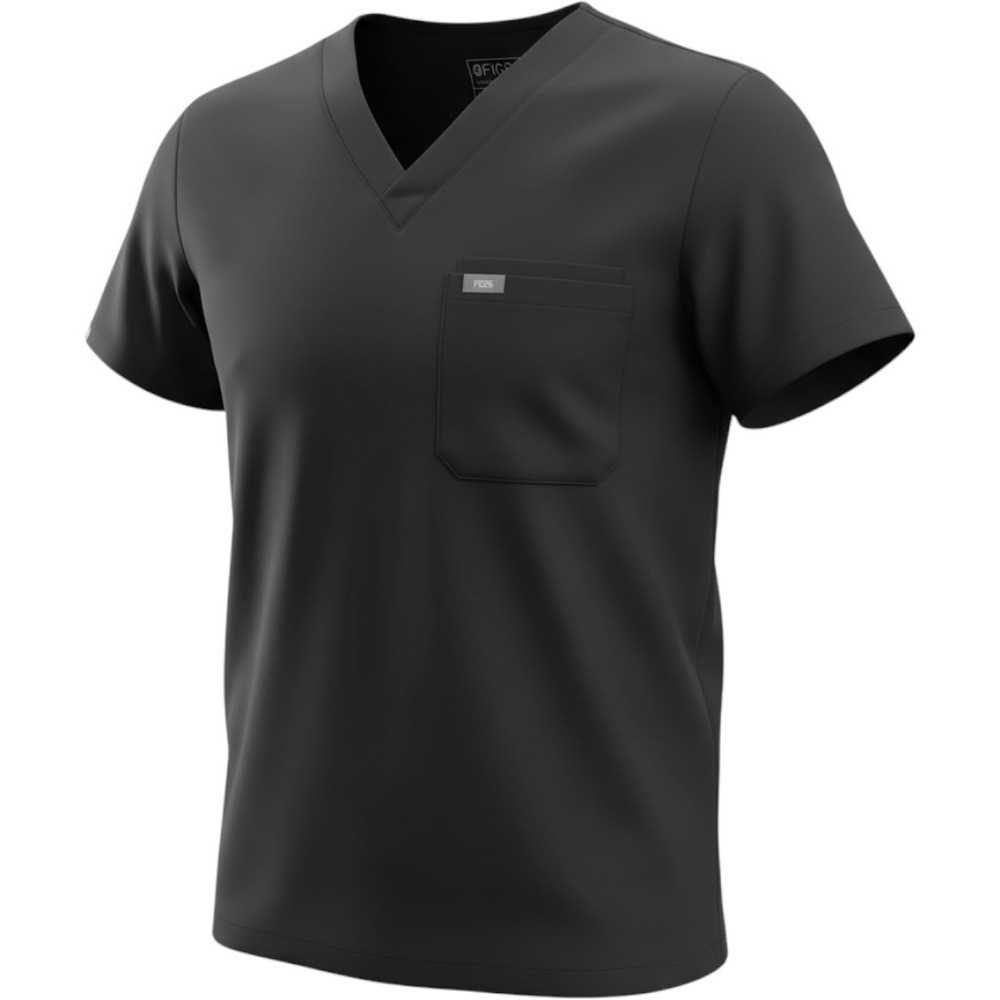 FIGS Scrub Top Women Small Black Technical Collection V-Neck Pocket Minimalist